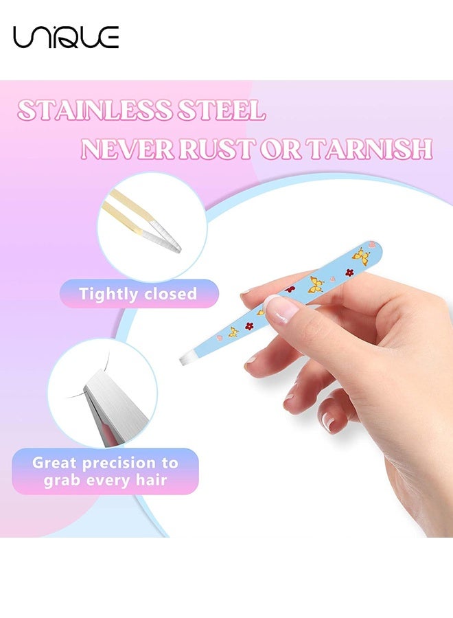 Unique 4 Pcs Tweezers for Eyebrows and Pointed Eyebrow Tweezer Set - High Precision Stainless Steel Eyebrow Tweezers for Facial Hair, Eyebrow Grooming, Ingrown Hair Splinter Removal Suitable for Women and Men Remover, Colorful - Image 3